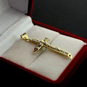 Real 10K Yellow Gold Diamond Cut Cross Pendant
